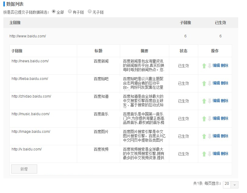 提交站点子链列表示例