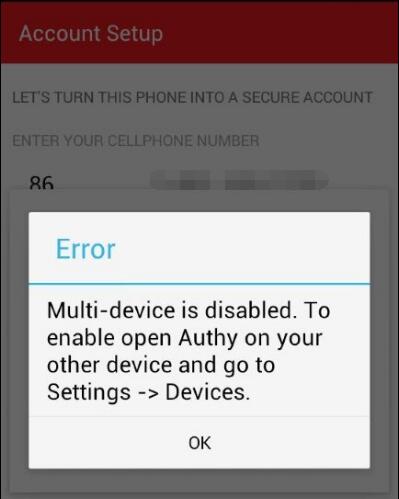 Authy登录时提示Multi-device is disable解决办法